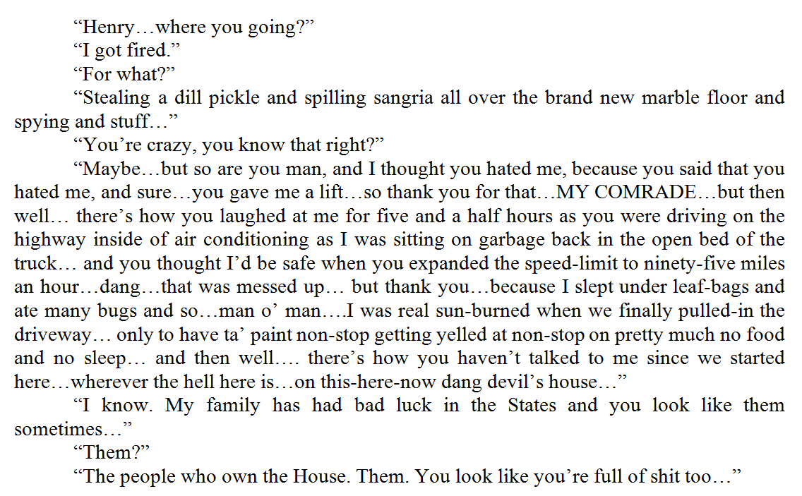 A small fragment of a conversation between two characters (draft